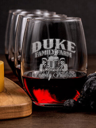 Farming Family Tradition : Cheese Board Wine Glass Gift Sets - Engraved