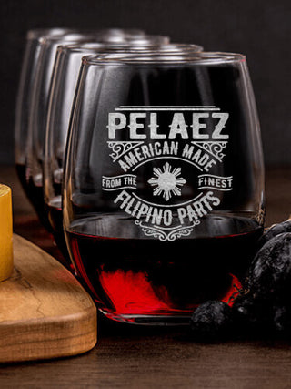 Filipino Parts : Cheese Board Wine Glass Gift Sets - Engraved