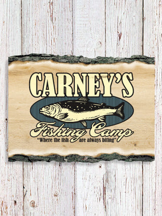 Fishing Camp : Faux Sliced Log Plaque