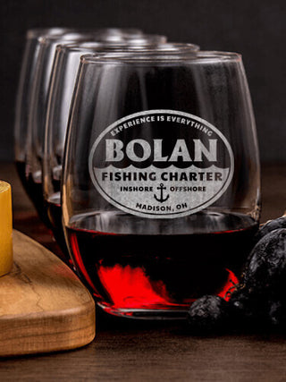 Fishing Charter : Cheese Board Wine Glass Gift Sets - Engraved