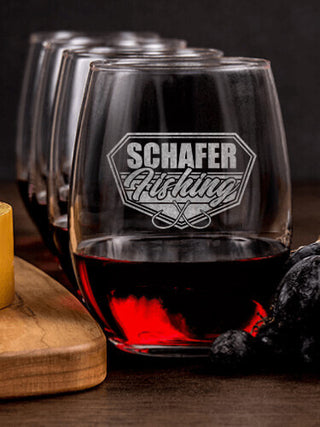Fishing : Cheese Board Wine Glass Gift Sets - Engraved