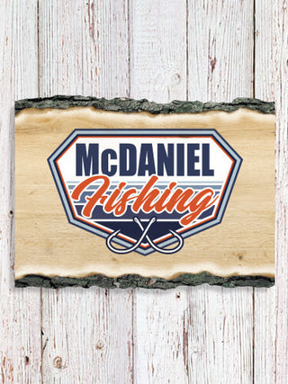 Fishing : Faux Sliced Log Plaque