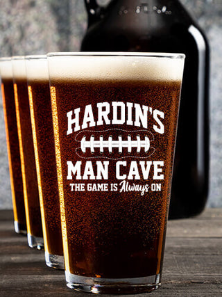 Football Man Cave : Growler Pint Glass Gift Sets - Color Printed