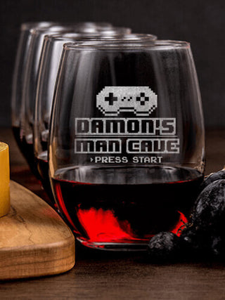 Gamer Man Cave : Cheese Board Wine Glass Gift Sets - Engraved