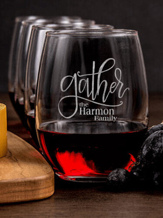 Gather : Cheese Board Wine Glass Gift Sets - Engraved
