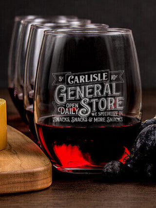 General Store : Cheese Board Wine Glass Gift Sets - Engraved