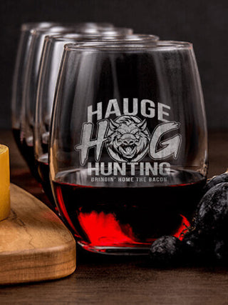 Hog Hunting : Cheese Board Wine Glass Gift Sets - Engraved