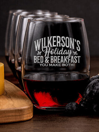 Holiday Bed And Breakfast : Cheese Board Wine Glass Gift Sets - Engraved