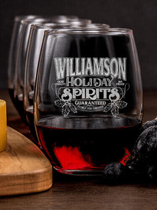 Holiday Spirits : Cheese Board Wine Glass Gift Sets - Engraved