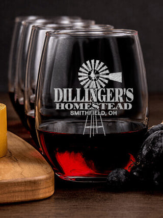 Homestead : Cheese Board Wine Glass Gift Sets - Engraved