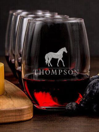 Horse : Cheese Board Wine Glass Gift Sets - Engraved