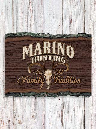 Hunting Family Tradition : Faux Sliced Log Plaque