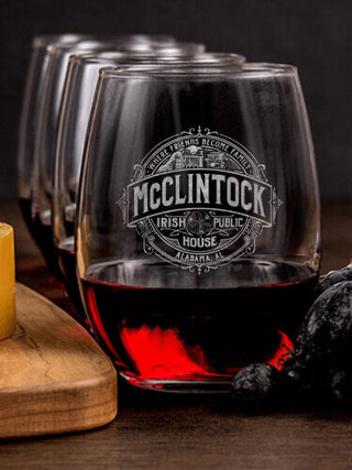 Irish Public House : Cheese Board Wine Glass Gift Sets - Engraved