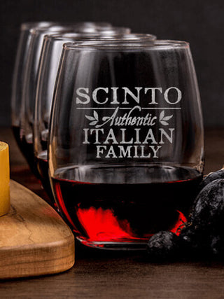 Italian Family : Cheese Board Wine Glass Gift Sets - Engraved