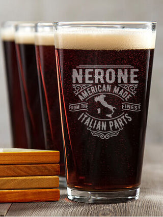 Italian Parts : 4 Pint Glasses - Engraved 4 Coasters Gift Set