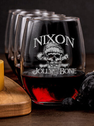 Jolly To The Bone : Cheese Board Wine Glass Gift Sets - Engraved