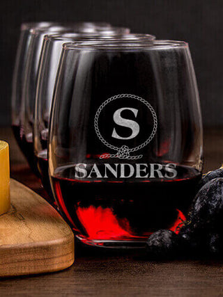 Lasso Monogram : Cheese Board Wine Glass Gift Sets - Engraved