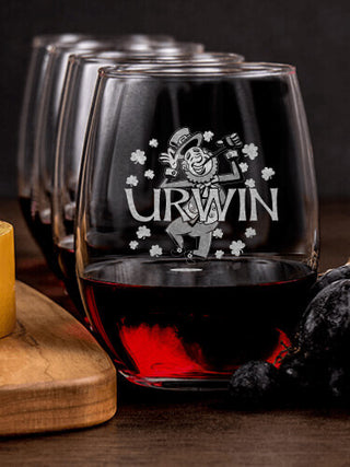 Leprechaun : Cheese Board Wine Glass Gift Sets - Engraved