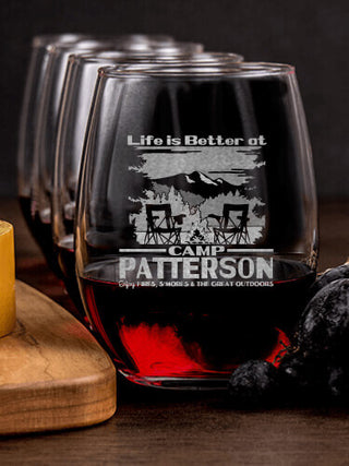 Life Is Better : Cheese Board Wine Glass Gift Sets - Engraved