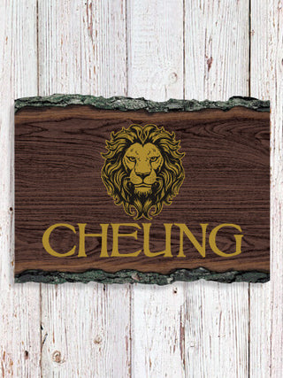 Lion : Faux Sliced Log Plaque
