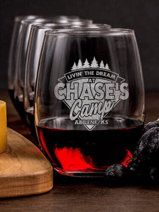 Livin' The Dream Camp : Cheese Board Wine Glass Gift Sets - Engraved