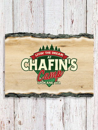 Livin' The Dream Camp : Faux Sliced Log Plaque
