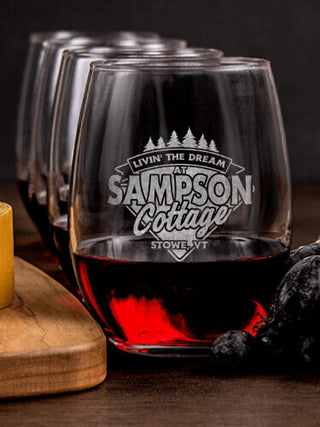 Livin' The Dream Cottage : Cheese Board Wine Glass Gift Sets - Engraved