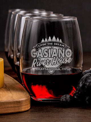 Livin' The Dream River House : Cheese Board Wine Glass Gift Sets - Engraved