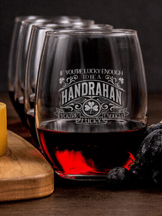 Lucky Enough : Cheese Board Wine Glass Gift Sets - Engraved
