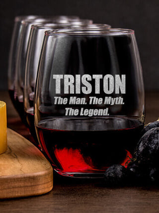 Man Myth Legend : Cheese Board Wine Glass Gift Sets - Engraved