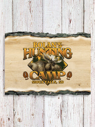 Moose Hunting Camp : Faux Sliced Log Plaque