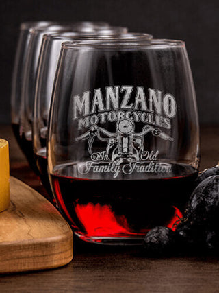 Motorcycle Family Tradition : Cheese Board Wine Glass Gift Sets - Engraved