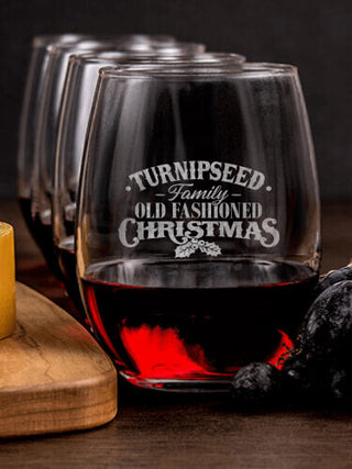Old Fashioned Christmas : Cheese Board Wine Glass Gift Sets - Engraved
