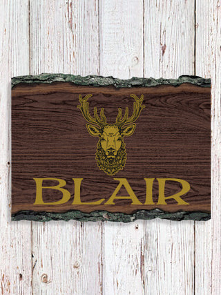 Old Stag : Faux Sliced Log Plaque