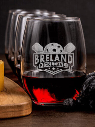 Pickleball : Cheese Board Wine Glass Gift Sets - Engraved