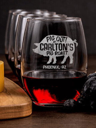 Pig Roast : Cheese Board Wine Glass Gift Sets - Engraved