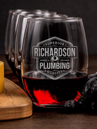 Plumbing : Cheese Board Wine Glass Gift Sets - Engraved