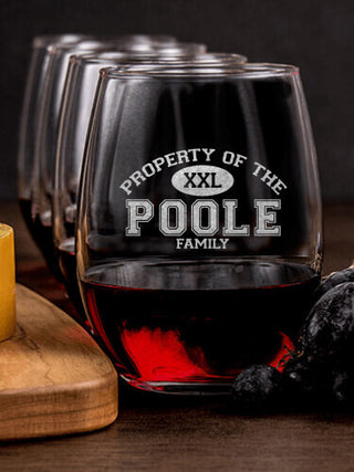 Property of Family : Cheese Board Wine Glass Gift Sets - Engraved