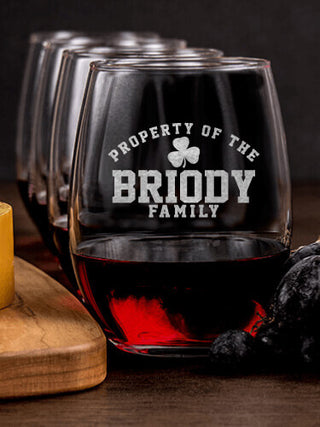 Property of Irish : Cheese Board Wine Glass Gift Sets - Engraved