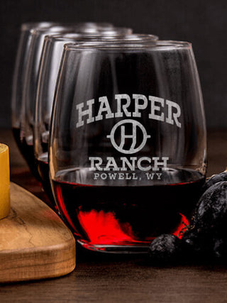 Ranch Monogram : Cheese Board Wine Glass Gift Sets - Engraved