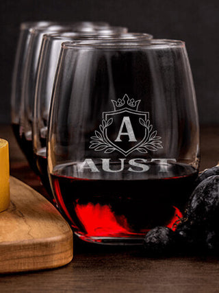 Regal Monogram : Cheese Board Wine Glass Gift Sets - Engraved