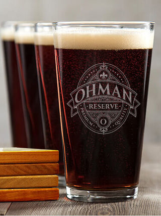 Reserve : 4 Pint Glasses - Engraved 4 Coasters Gift Set