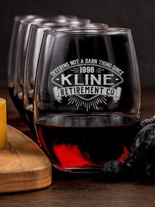 Retirement Company : Cheese Board Wine Glass Gift Sets - Engraved
