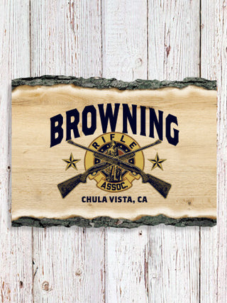 Rifle Association : Faux Sliced Log Plaque