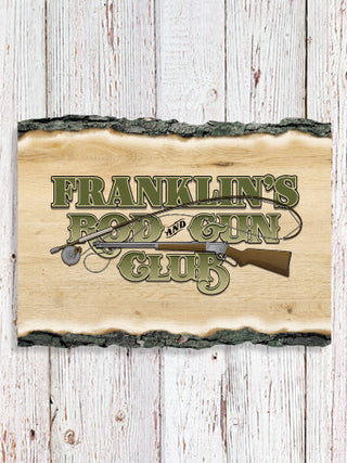 Rod and Gun Club : Faux Sliced Log Plaque