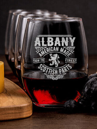 Scottish Parts : Cheese Board Wine Glass Gift Sets - Engraved