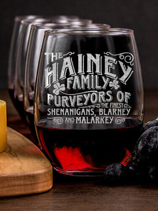 Shenanigans Family : Cheese Board Wine Glass Gift Sets - Engraved