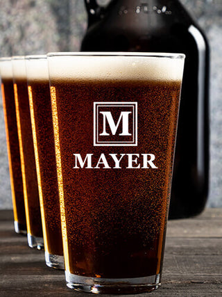 Square Monogram : Growler Pint Glass Gift Sets - Color Printed