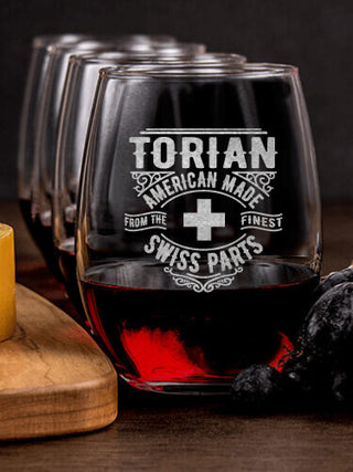 Swiss Parts : Cheese Board Wine Glass Gift Sets - Engraved
