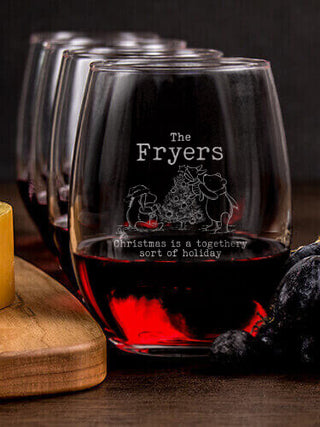Togethery Holiday : Cheese Board Wine Glass Gift Sets - Engraved